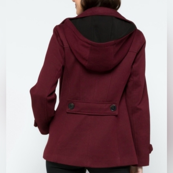 Liverpool Jean Company Women's Burgundy Double-Breasted Jacket Hood Size Small - Picture 2 of 9